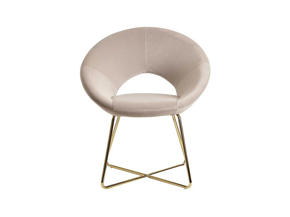 Retro Wohnzimmerstuhl in Beige und Goldfarben Gestell aus Metall