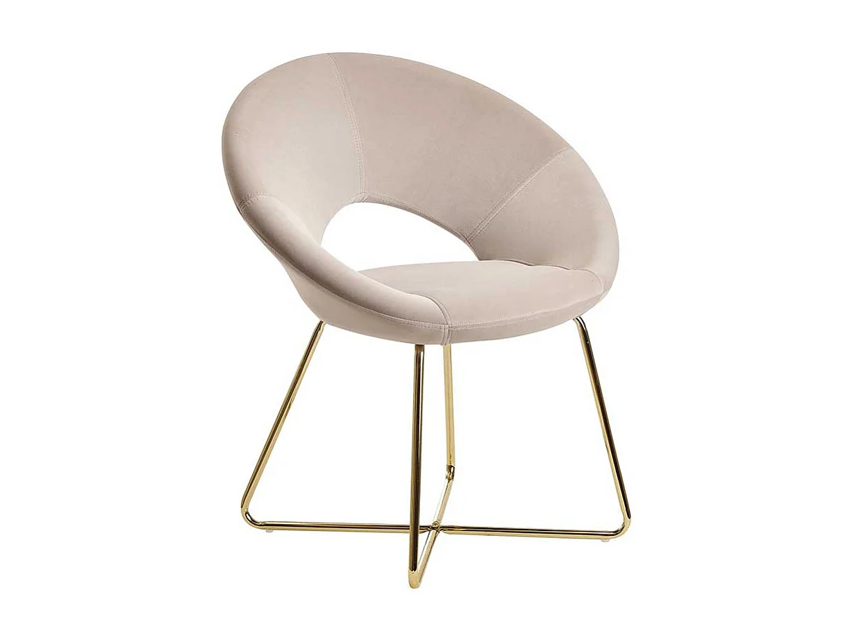 Retro Wohnzimmerstuhl in Beige und Goldfarben Gestell aus Metall