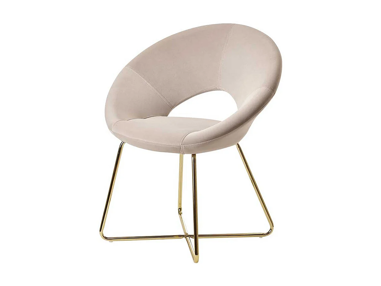 Retro Wohnzimmerstuhl in Beige und Goldfarben Gestell aus Metall