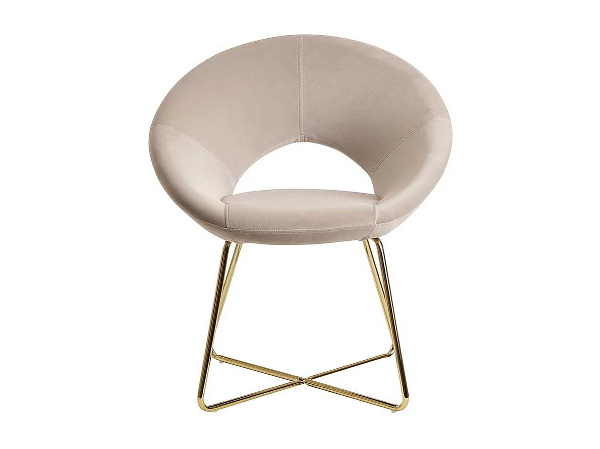 Retro Wohnzimmerstuhl in Beige und Goldfarben Gestell aus Metall