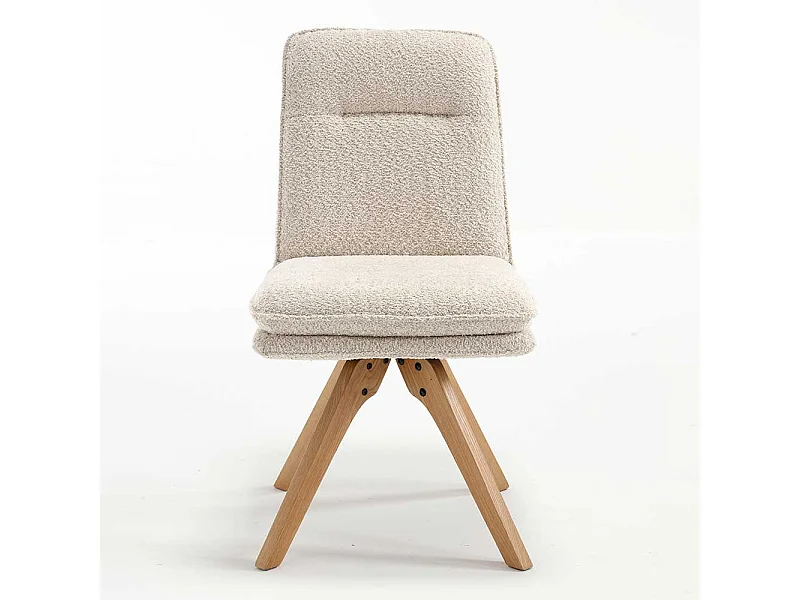Drehbare Polsterstühle in Cremefarben Boucle Gestell aus Massivholz (2er Set)