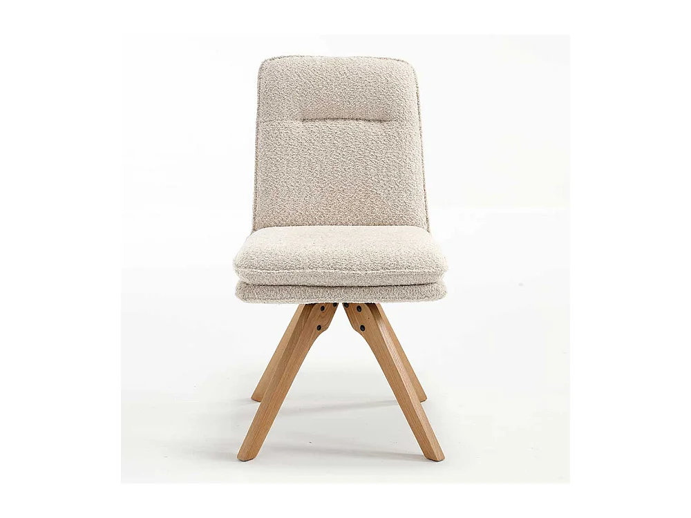 Drehbare Polsterstühle in Cremefarben Boucle Gestell aus Massivholz (2er Set)