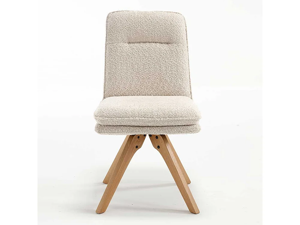 Drehbare Polsterstühle in Cremefarben Boucle Gestell aus Massivholz (2er Set)