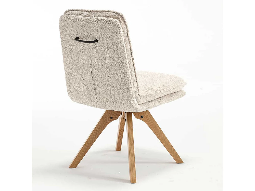 Drehbare Polsterstühle in Cremefarben Boucle Gestell aus Massivholz (2er Set)