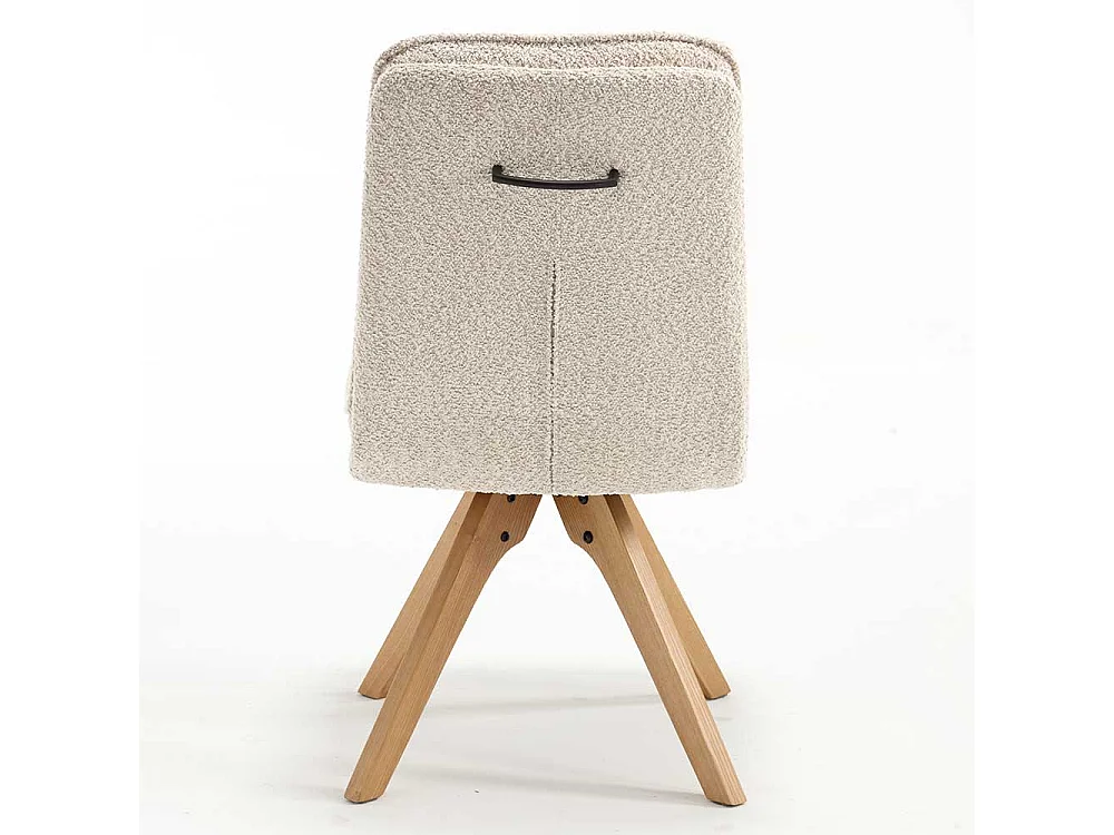 Drehbare Polsterstühle in Cremefarben Boucle Gestell aus Massivholz (2er Set)