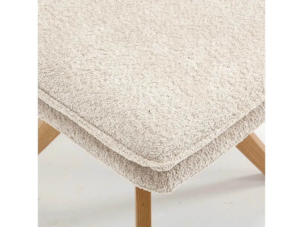 Drehbare Polsterstühle in Cremefarben Boucle Gestell aus Massivholz (2er Set)