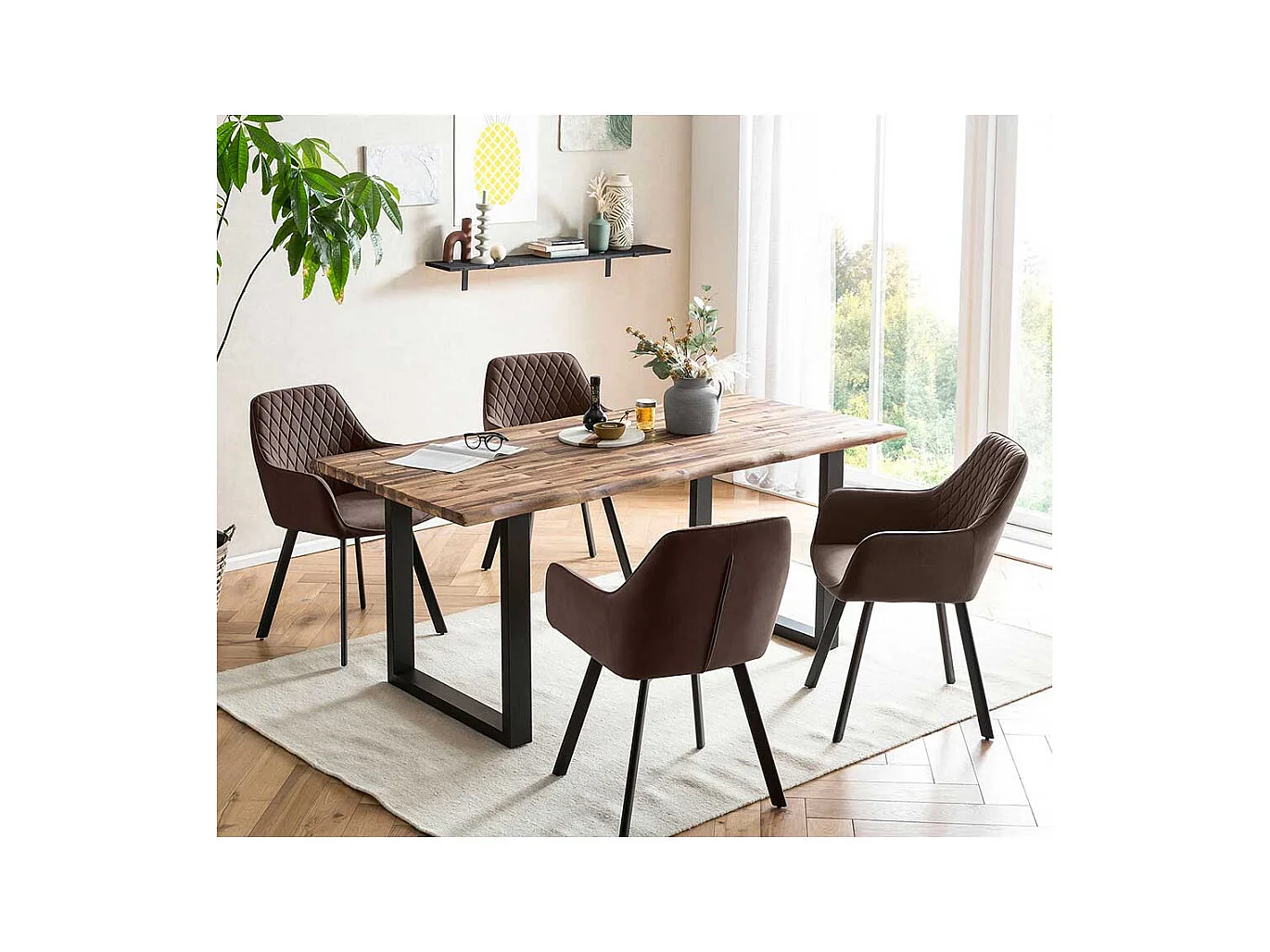 Samt Esszimmerstuhl Set in Braun und Schwarz 46 cm Sitzhöhe (2er Set)