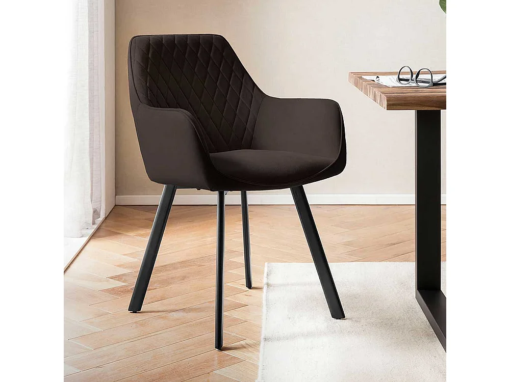 Samt Esszimmerstuhl Set in Braun und Schwarz 46 cm Sitzhöhe (2er Set)
