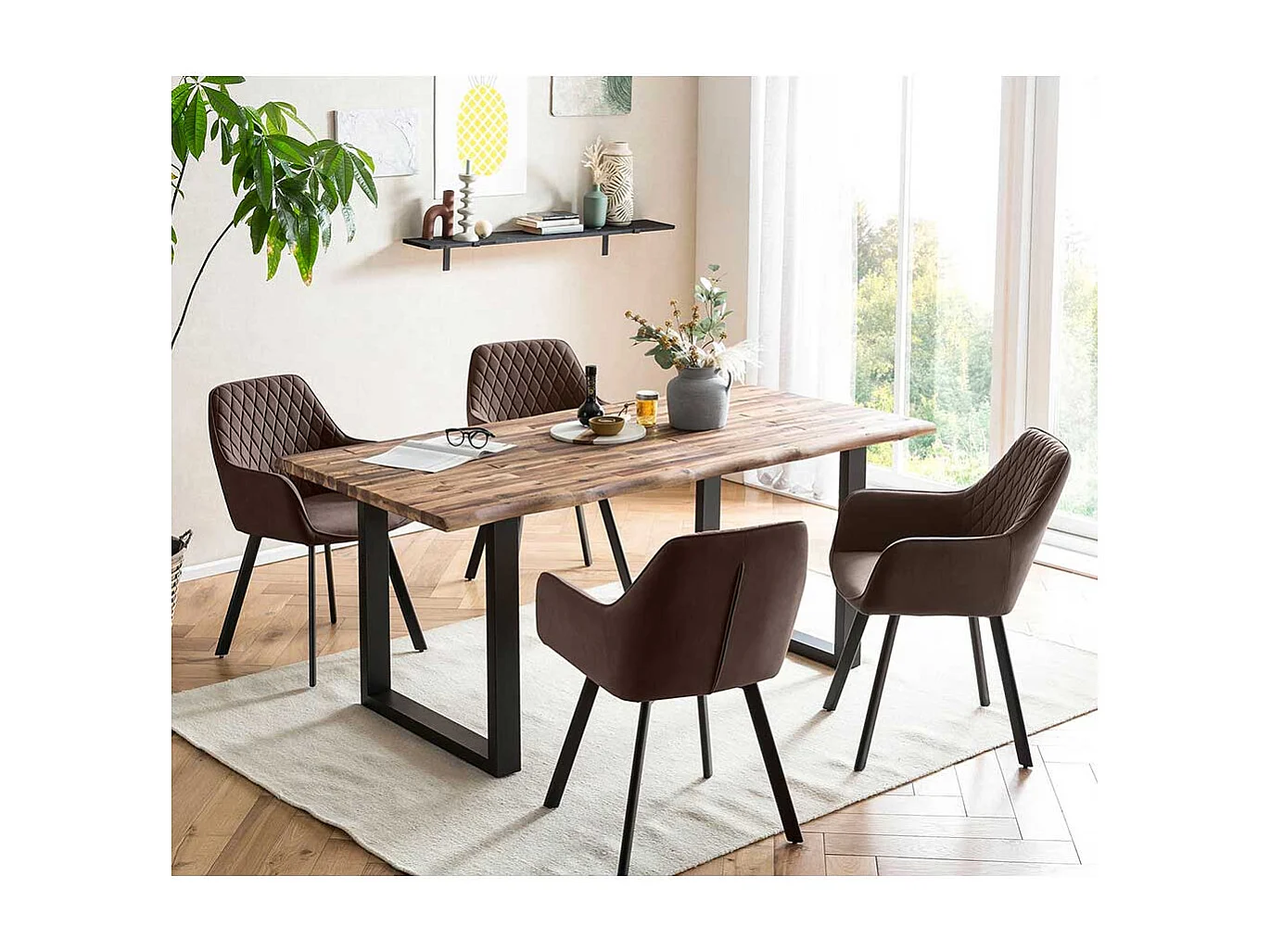 Samt Esszimmerstuhl Set in Braun und Schwarz 46 cm Sitzhöhe (2er Set)