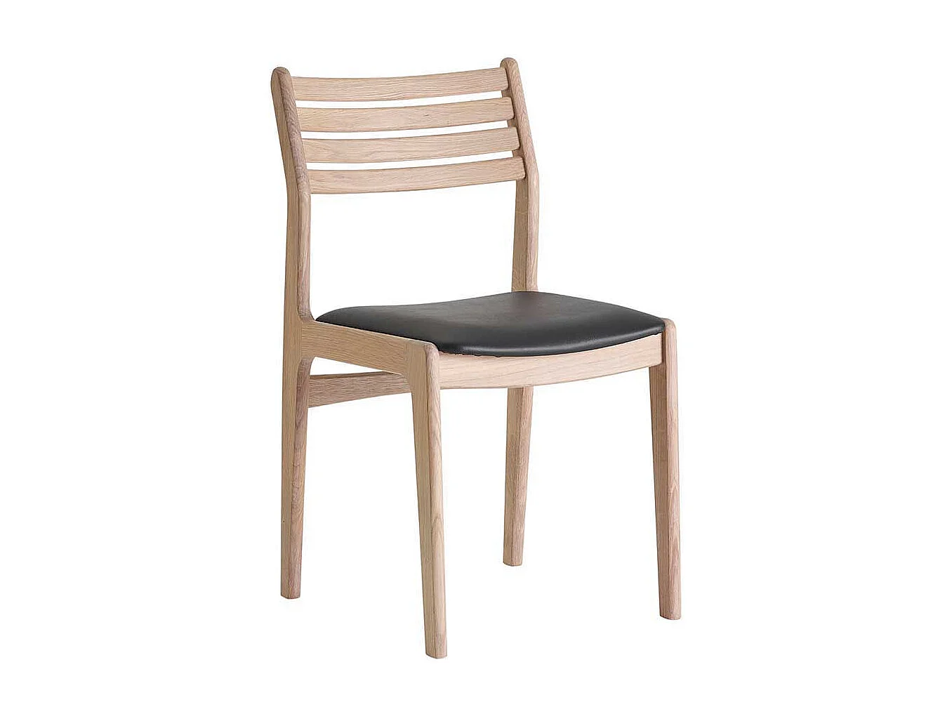 Eichenholzstuhl massiv und Bianco geölt Ledersitz in Schwarz (2er Set)