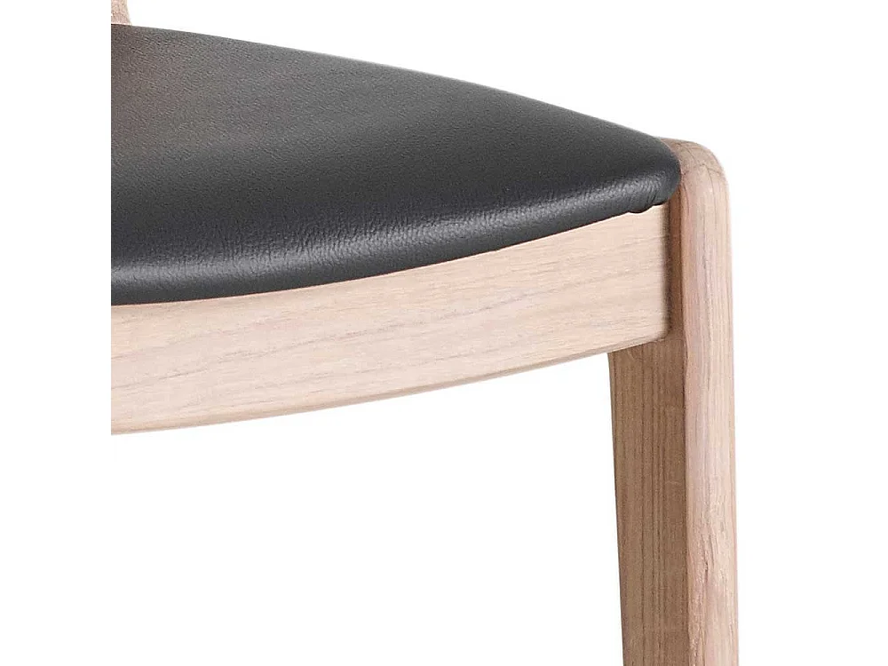 Eichenholzstuhl massiv und Bianco geölt Ledersitz in Schwarz (2er Set)