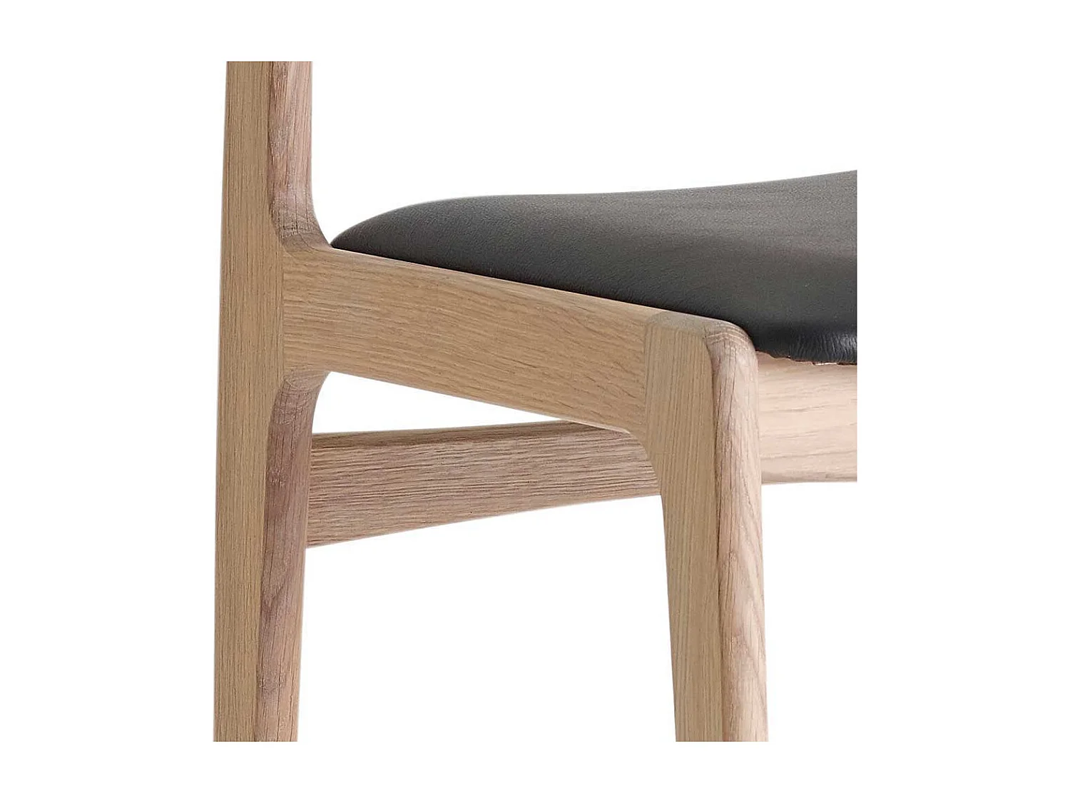 Eichenholzstuhl massiv und Bianco geölt Ledersitz in Schwarz (2er Set)