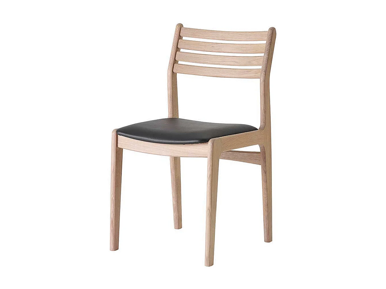 Eichenholzstuhl massiv und Bianco geölt Ledersitz in Schwarz (2er Set)