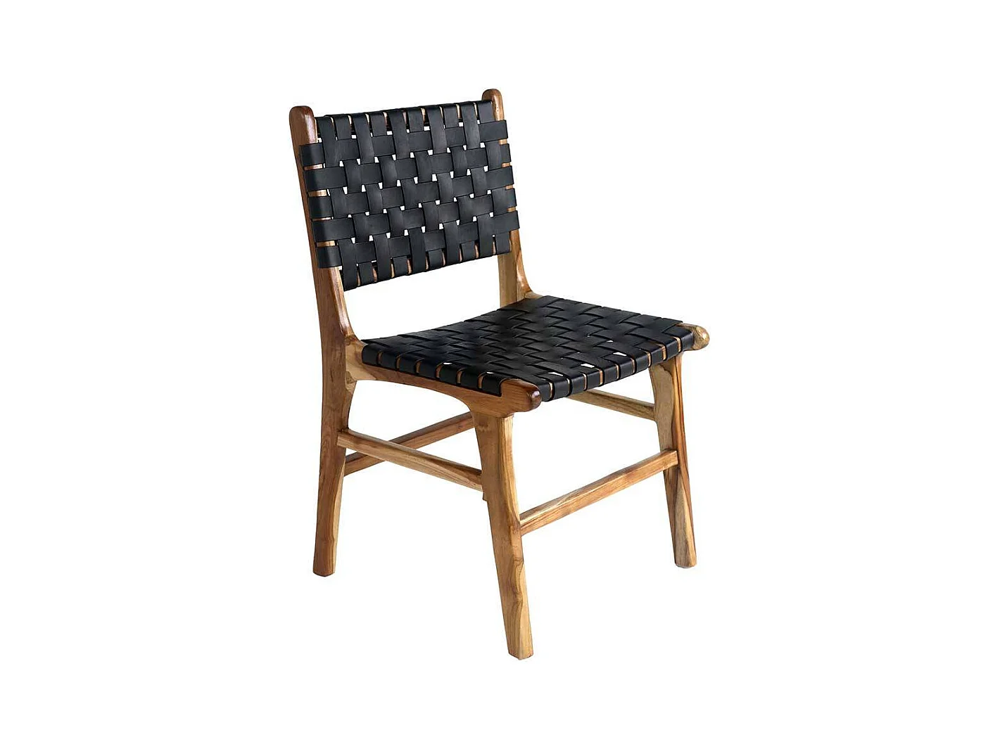 Stuehle Esszimmer Echtleder Geflecht Gestell aus Teakholz (2er Set)