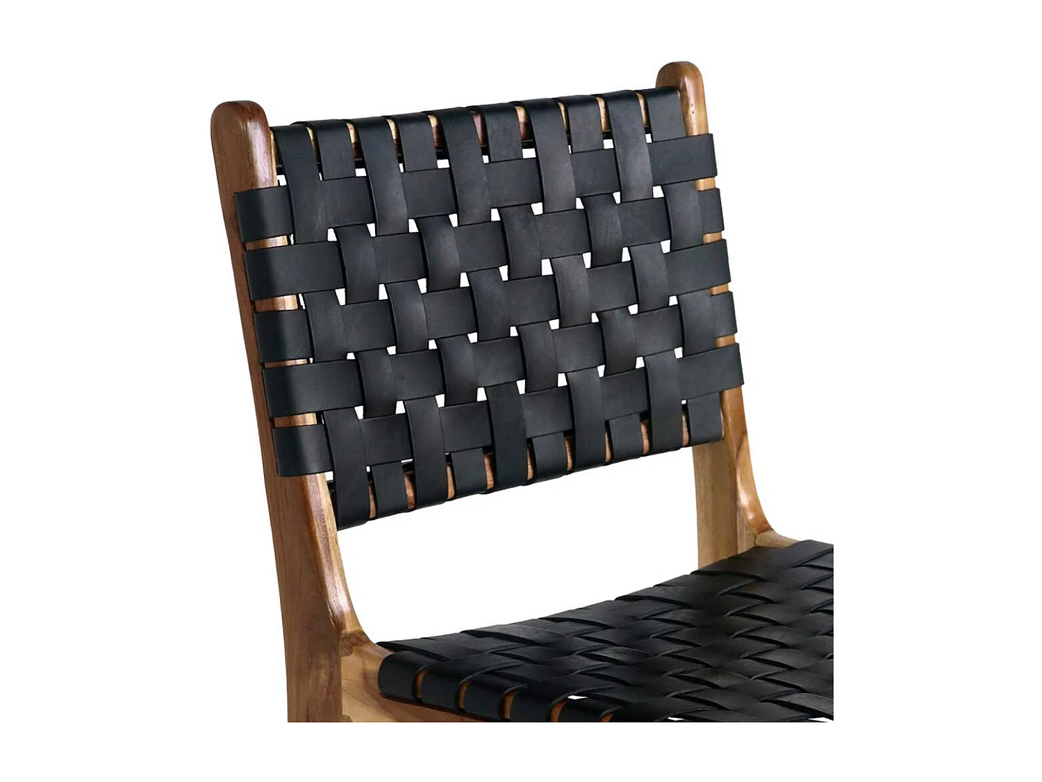 Stuehle Esszimmer Echtleder Geflecht Gestell aus Teakholz (2er Set)