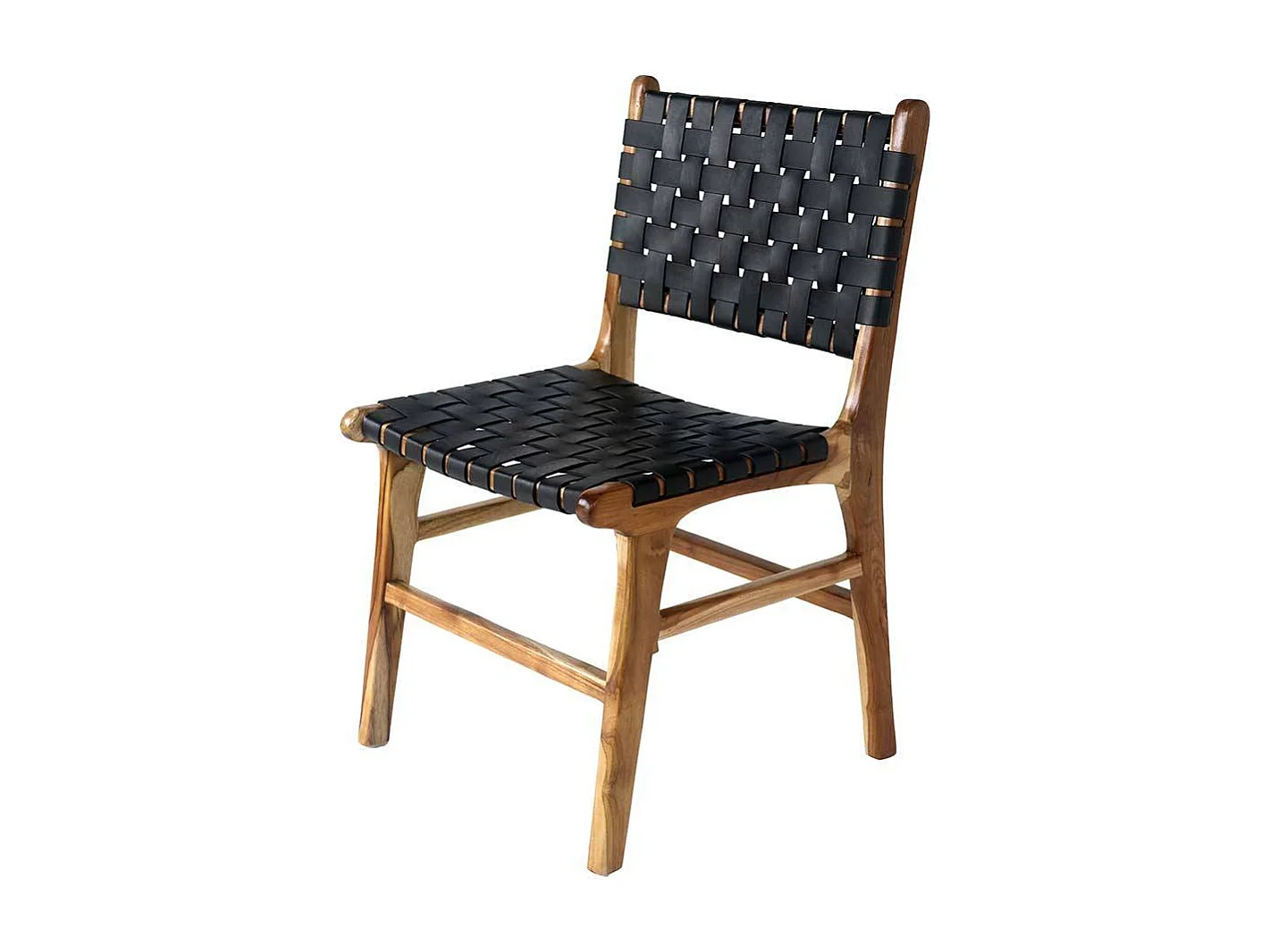 Stuehle Esszimmer Echtleder Geflecht Gestell aus Teakholz (2er Set)