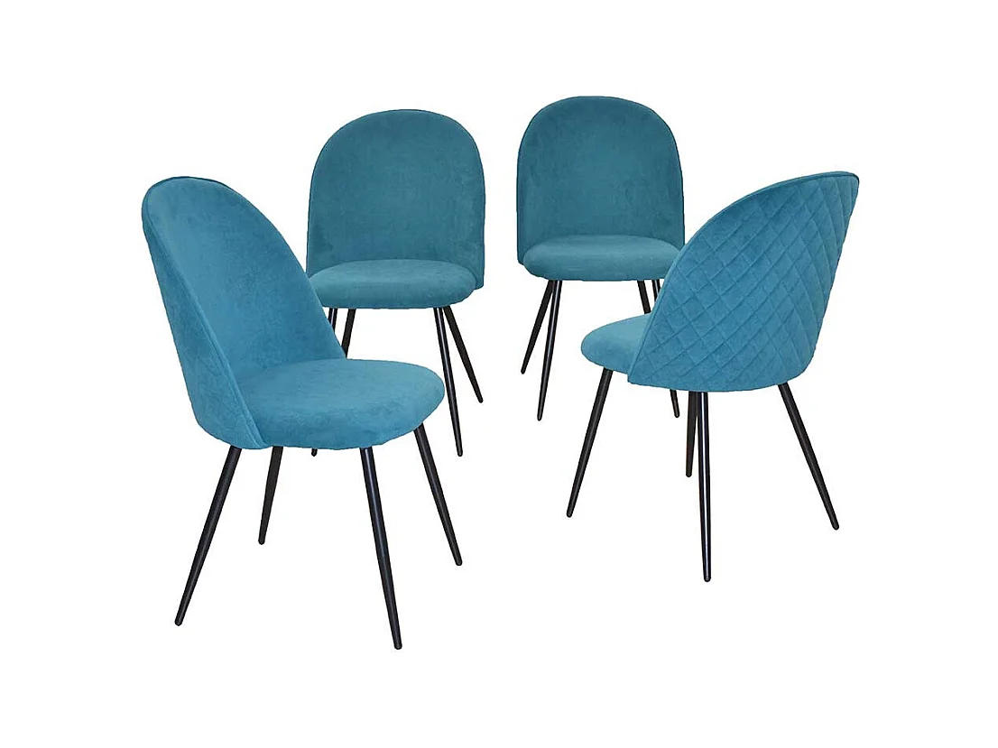Polsterstuhl Set in Petrol und Schwarz Samt und Metall (4er Set)