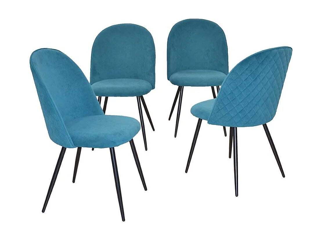 Polsterstuhl Set in Petrol und Schwarz Samt und Metall (4er Set)