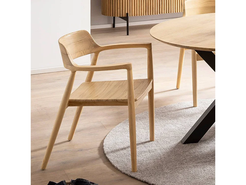 Massivholzsessel Esstischstuhl in Naturfarben im Skandi Design