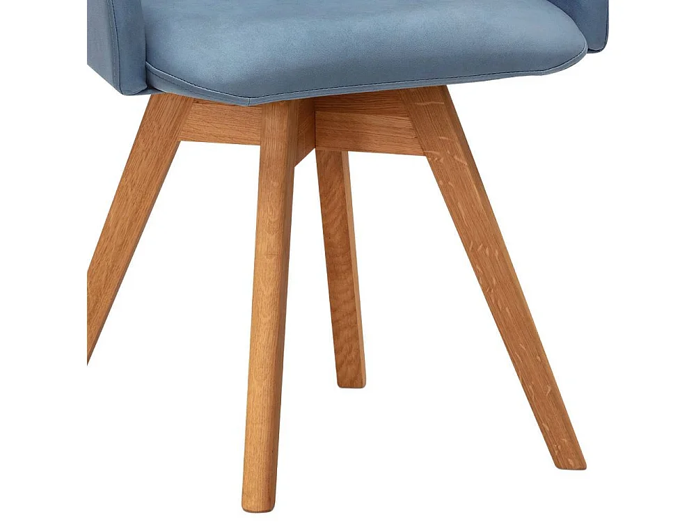 Armlehnstuhl Esstischstuhl in Hellblau mit Gestell aus Massivholz