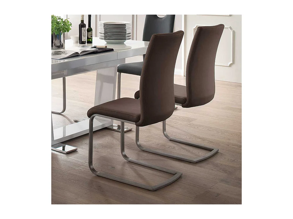 Esszimmer Freischwinger in Dunkelbraun Kunstleder Metall (4er Set)