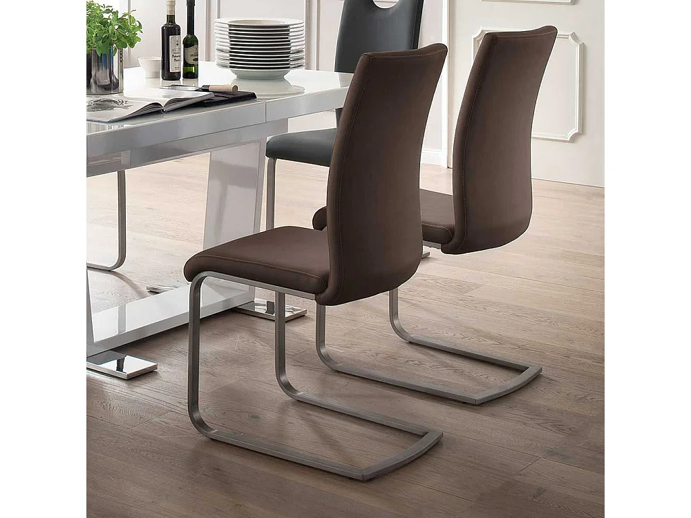 Esszimmer Freischwinger in Dunkelbraun Kunstleder Metall (4er Set)