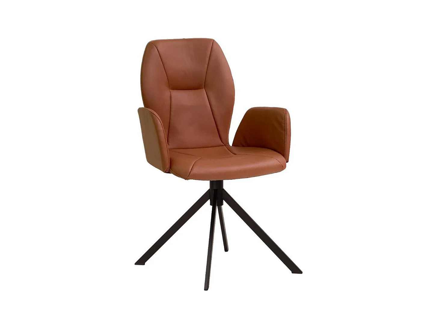 Polsterstuhl Esszimmerstuhl in Cognac Braun mit Armlehnen