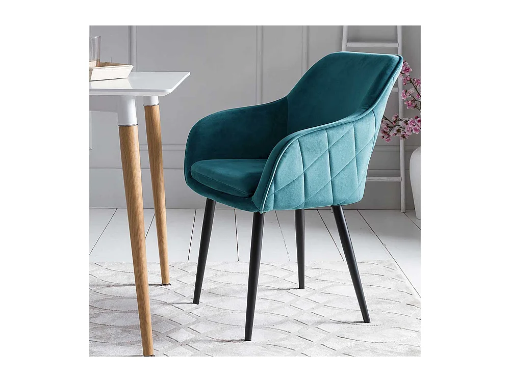 Samt Armlehnenstühle in Türkis Retrostil