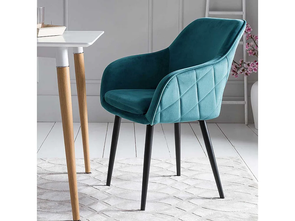 Samt Armlehnenstühle in Türkis Retrostil