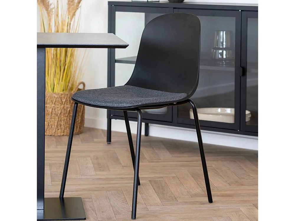 Esszimmerstuhl Stuhl Esszimmer in Schwarz aus Kunststoff & Metall (2er Set)