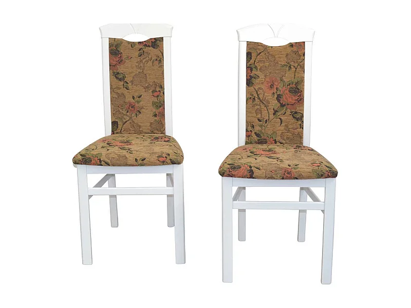 2 Stühle mit Blumenmuster in Braun bunt und Weiß hoher Lehne (2er Set)