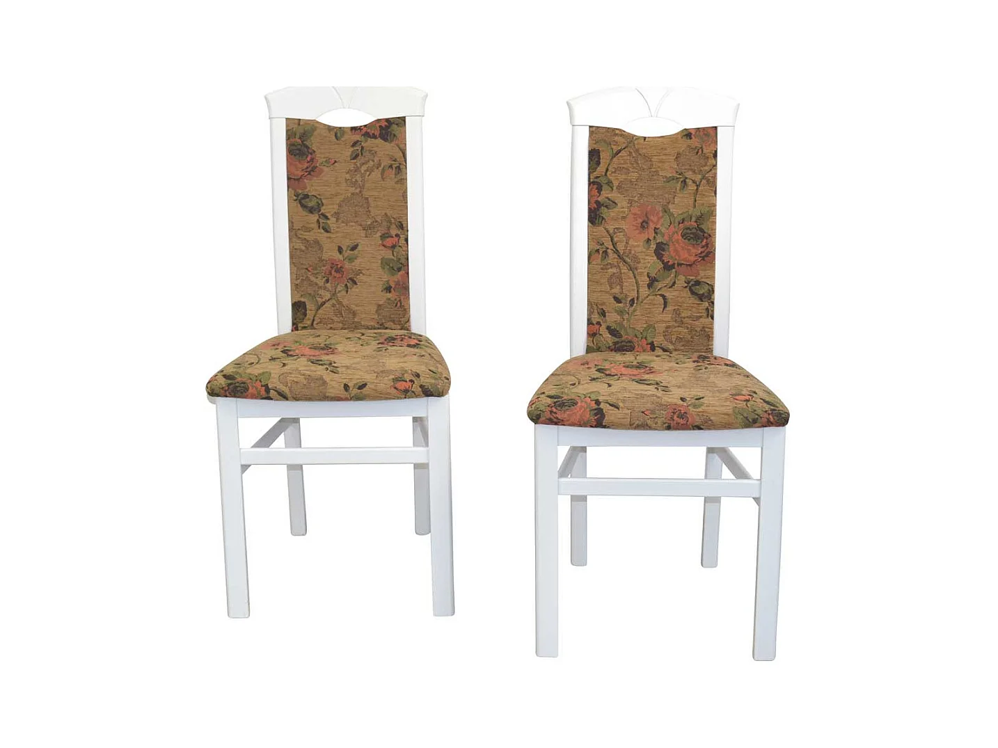 2 Stühle mit Blumenmuster in Braun bunt und Weiß hoher Lehne (2er Set)