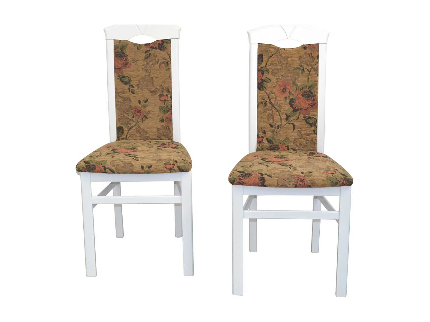 2 Stühle mit Blumenmuster in Braun bunt und Weiß hoher Lehne (2er Set)