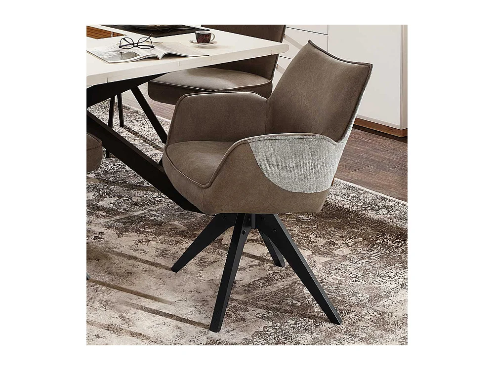 Esszimmerarmlehnstuhl Set in Braun und Grau Gestell aus Massivholz (2er Set)