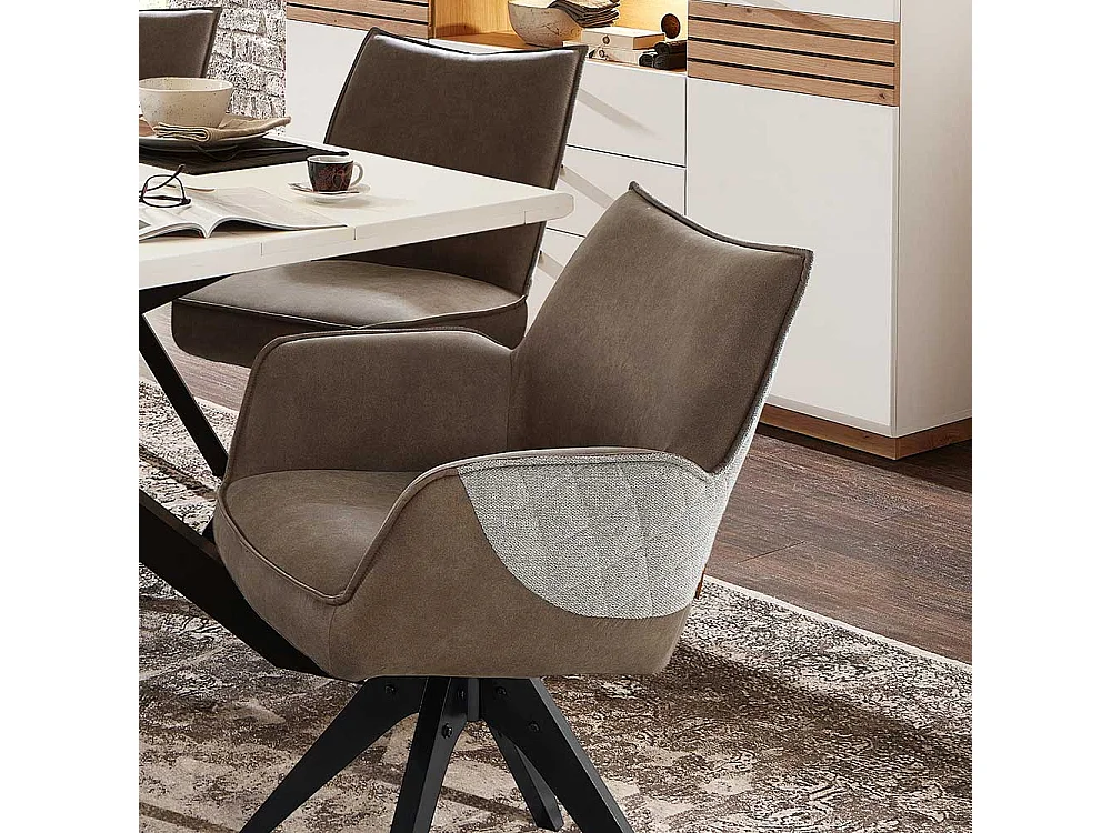 Esszimmerarmlehnstuhl Set in Braun und Grau Gestell aus Massivholz (2er Set)