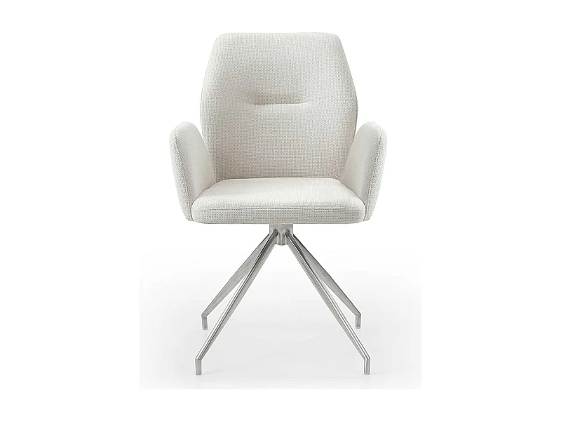 Polsterdrehstuhl in Cremefarben und Silber Armlehnen