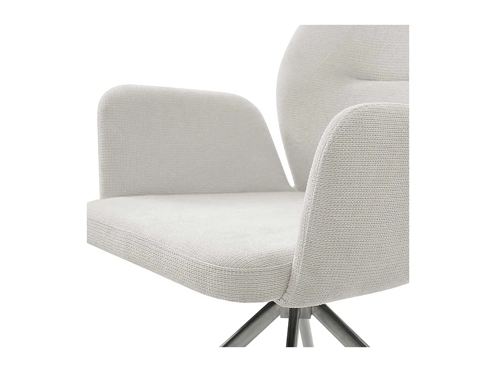 Polsterdrehstuhl in Cremefarben und Silber Armlehnen