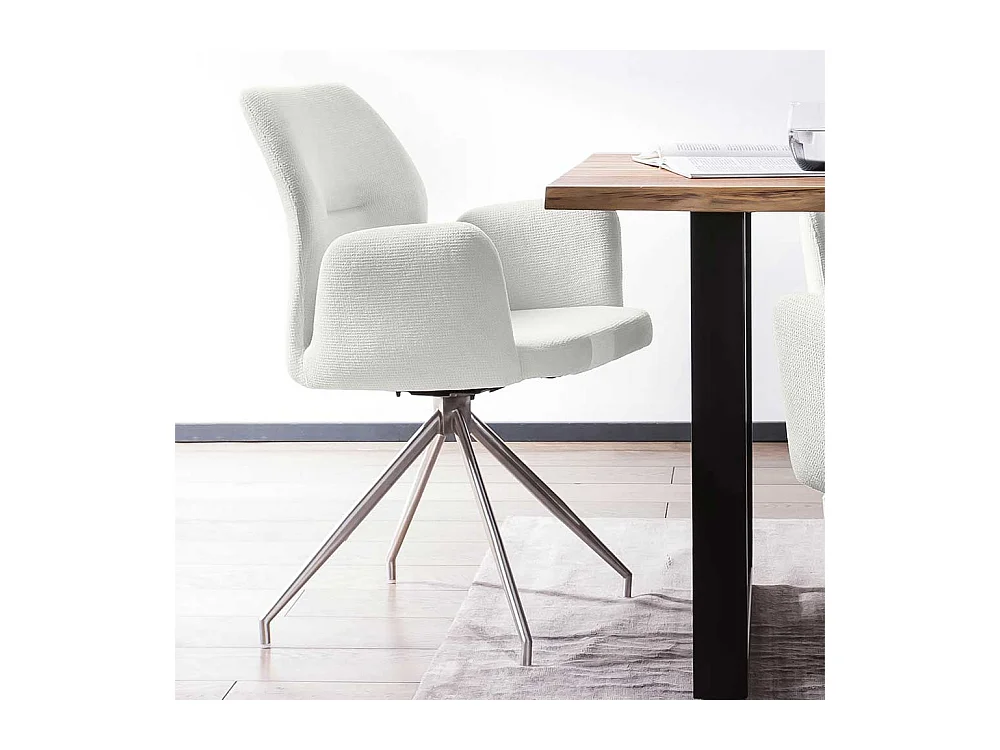 Polsterdrehstuhl in Cremefarben und Silber Armlehnen