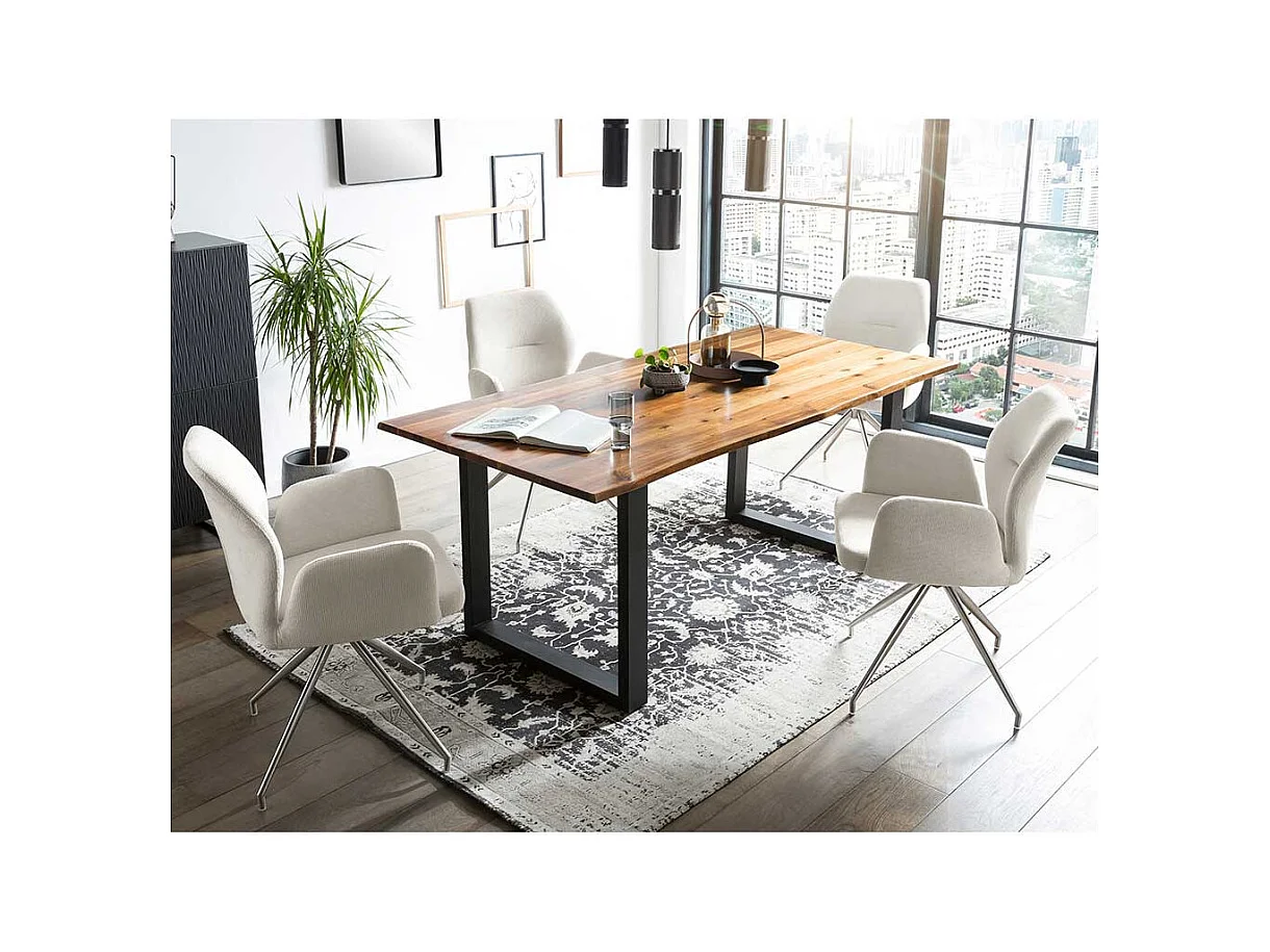 Polsterdrehstuhl in Cremefarben und Silber Armlehnen