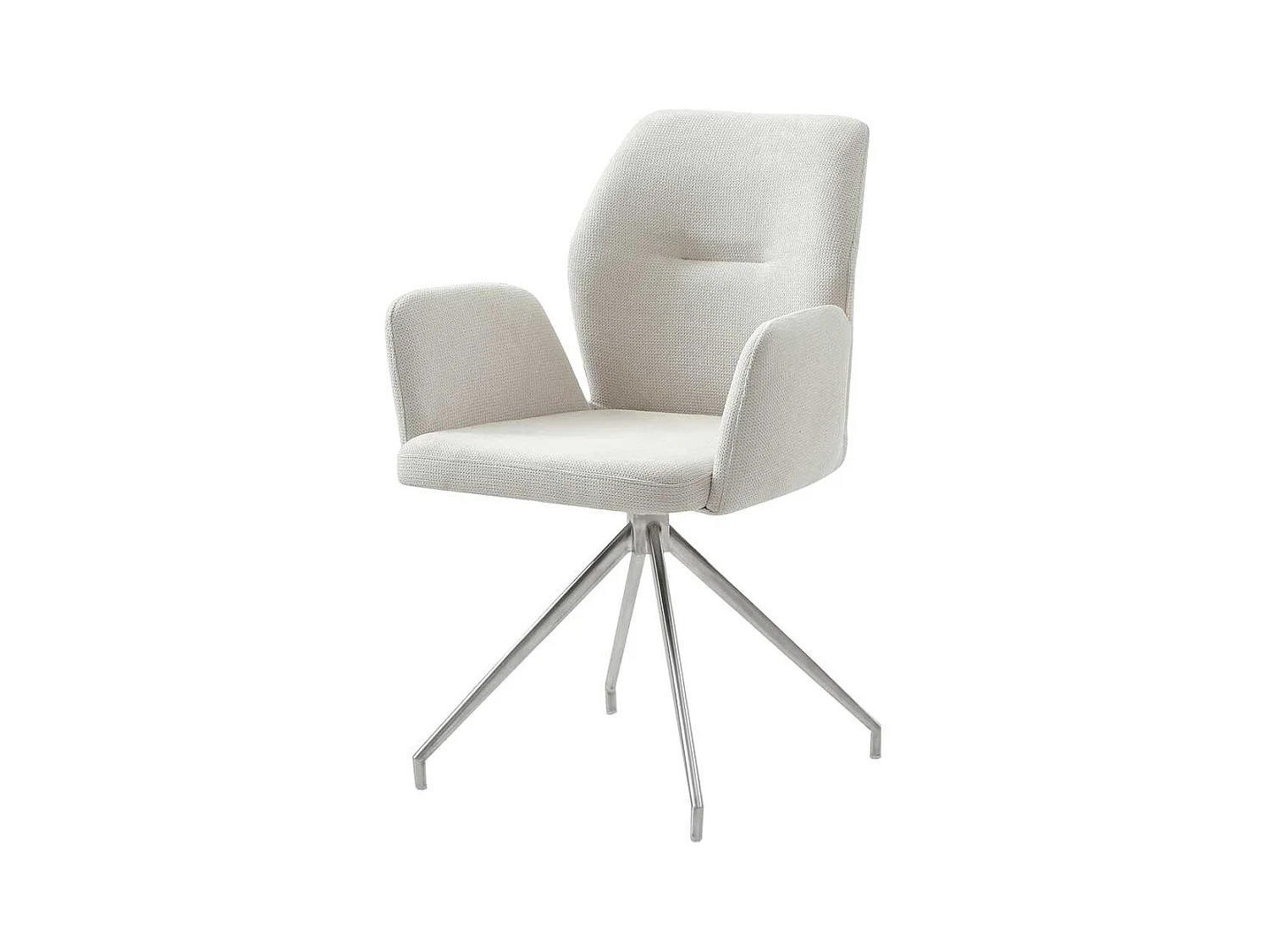 Polsterdrehstuhl in Cremefarben und Silber Armlehnen