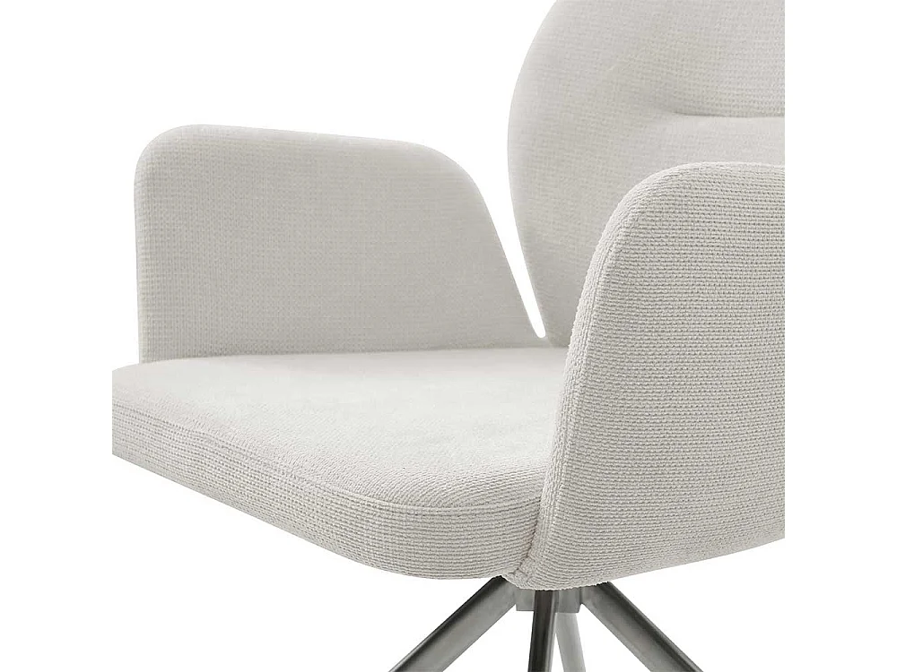 Polsterdrehstuhl in Cremefarben und Silber Armlehnen