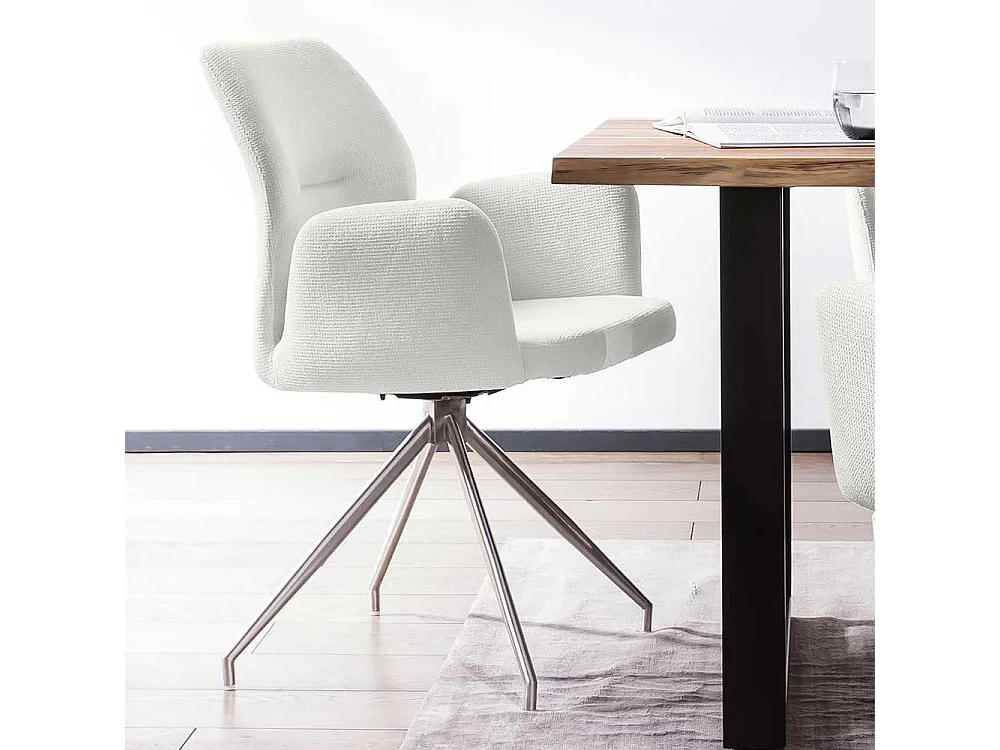 Polsterdrehstuhl in Cremefarben und Silber Armlehnen