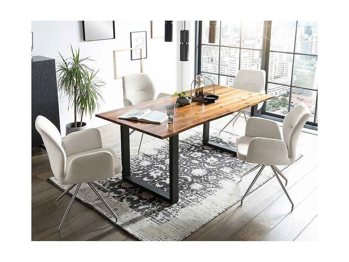 Polsterdrehstuhl in Cremefarben und Silber Armlehnen