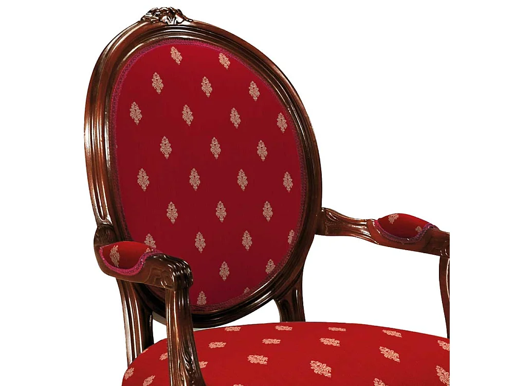 Armstuhl in italienischem Stil Nussbaumfarben und Rot