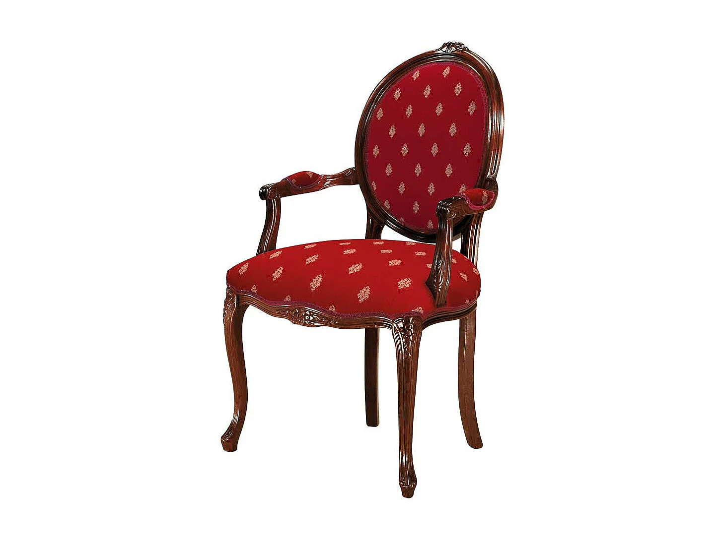 Armstuhl in italienischem Stil Nussbaumfarben und Rot