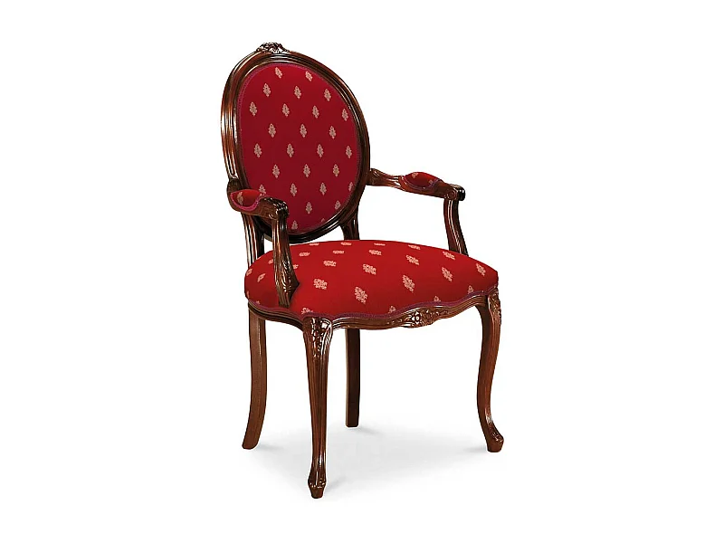 Armstuhl in italienischem Stil Nussbaumfarben und Rot