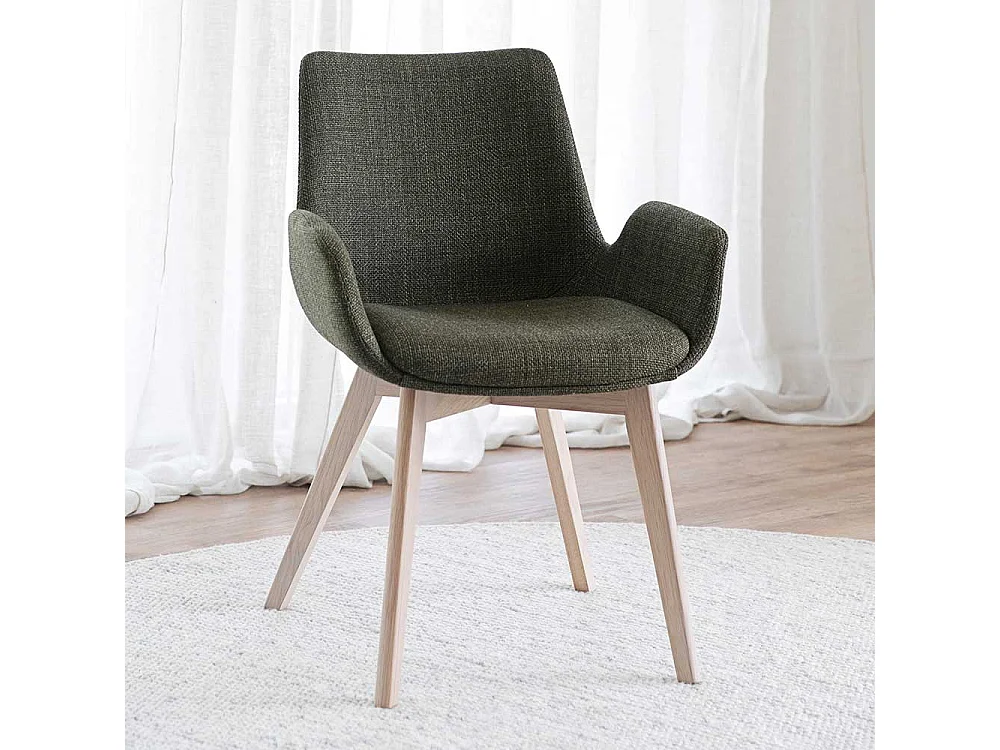 Polsterstuhl mit Armlehnen Gestell aus Massivholz (2er Set)