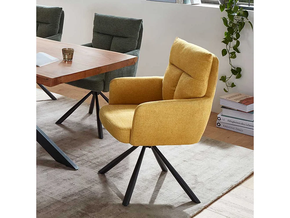 Esszimmerstuhl Set Gelb mit hoher Rückenlehne aufwendigen Steppungen (2er Set)