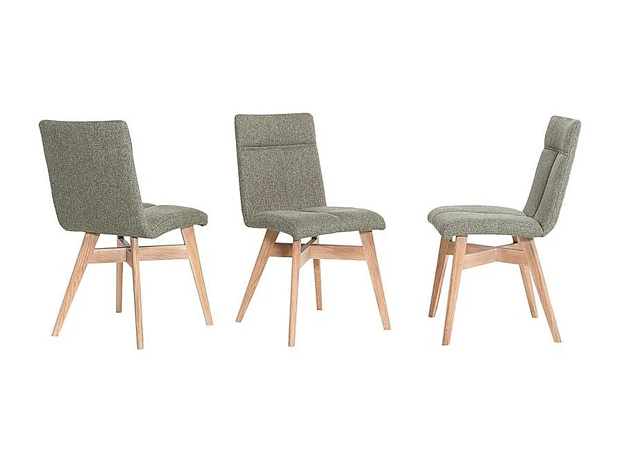 Essstühle in Grün Webstoff Massivholzgestell in Eiche Bianco (2er Set)