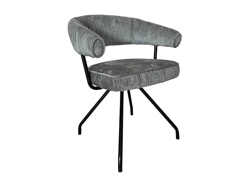 Polsterstuhl Armlehnstuhl in Grau aus Chenillegewebe (2er Set)